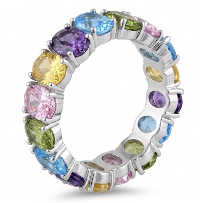 My own Rainbow - authentic 12.7 carat multigem .925 Sterling Silver Eternity Ring size 7