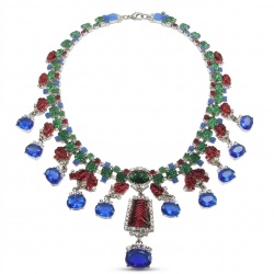 RARE BEAUTY! Valentina 148.2 carat CARVED Ruby Emerald Sapphire .925 Sterling Silver dipped in rhodium Statement Necklace