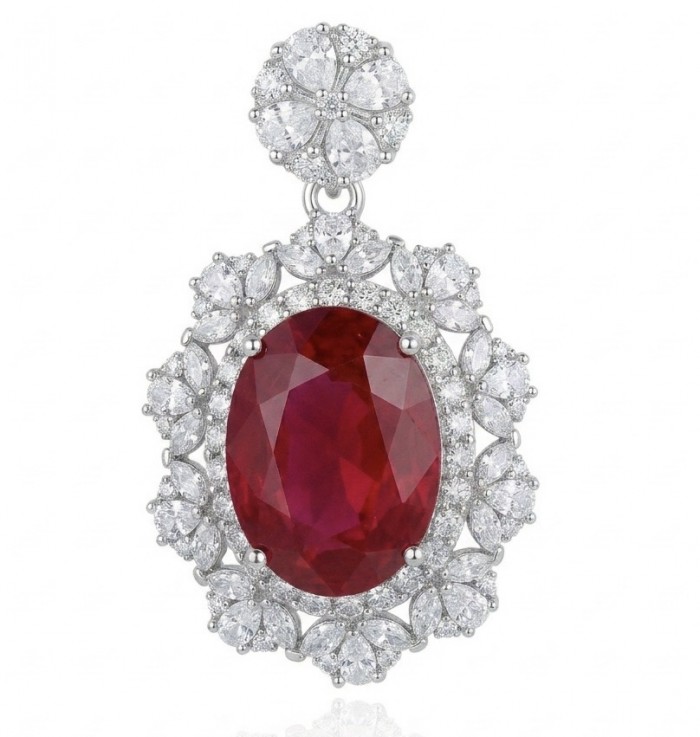 Incredible oval cut 18.8 carat Mozambique Ruby .925 Sterling Silver handcrafted pendant