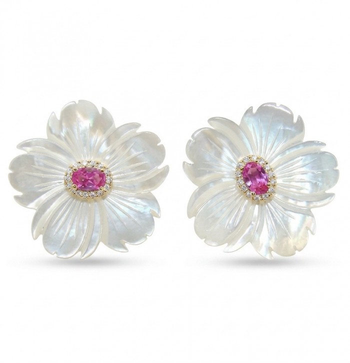 Genuine Blister Pearl 5.9 carat Pink Tourmaline .925 Sterling Silver handcrafted Large Statement Earrings