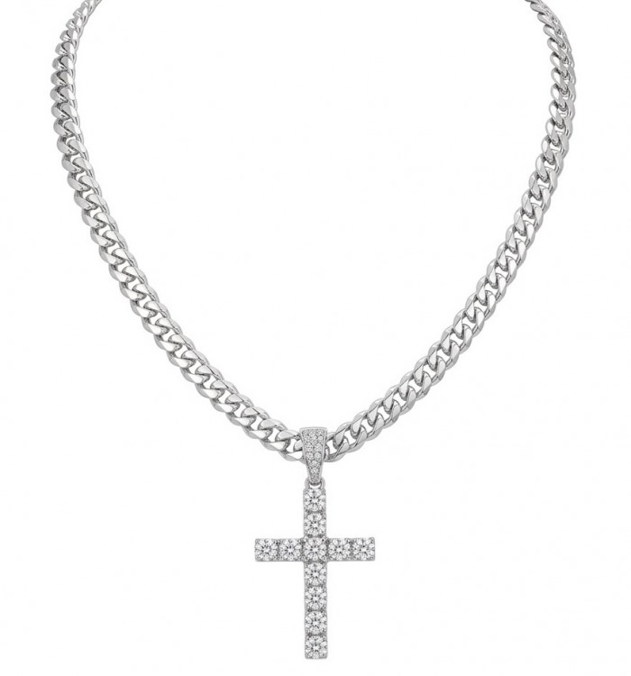 Precious White Cross Genuine 14K White Gold over .925 Sterling Silver handmade necklace