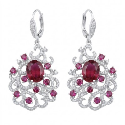 Tiffany - authentic 14.5 carat Mozambique Ruby .925 Sterling Silver dipped in White Gold handcrafted Statement Earrings