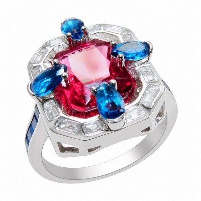 Art Deco 8.6 ctw Ruby .925 Sterling Silver handcrafted Statement Ring size 8