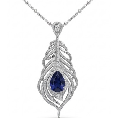 Precious Magic Feather 10.2 carat Sapphire .925 Sterling Silver .925 Sterling Silver Statement Necklace