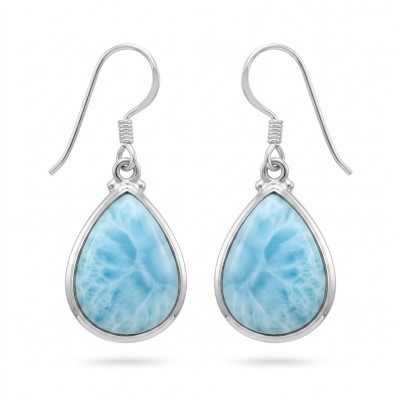 Caribbean Beauty Genuine 10.5 carat Blue Larimar .925 Sterling Silver handmade earrings