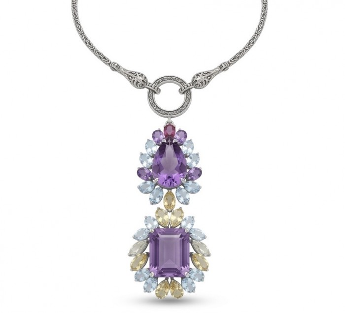Dolce Vita - Precious Natural 76.5 carat Amethyst from Uruguay Rhodium over .925 Sterling Silver handcrafted Necklace