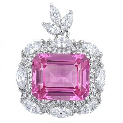 Vintage style boquette cut 12.8 carat Pink Sapphire .925 Sterling Silver DIPPED IN RHODIUM handmade Pendant