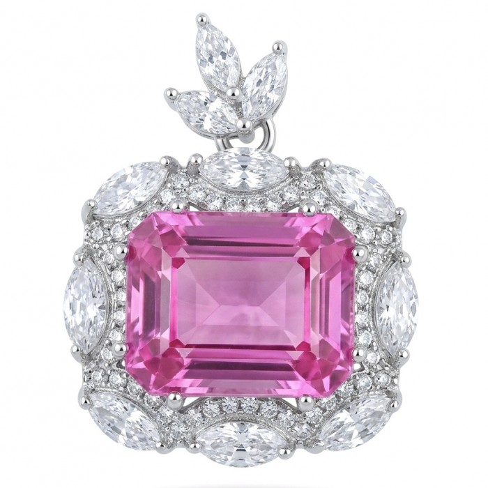 Vintage style boquette cut 12.8 carat Pink Sapphire .925 Sterling Silver DIPPED IN RHODIUM handmade Pendant