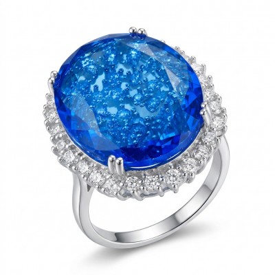 Angelina 14.9 carat authentic Swiss Blue Topaz .925 Sterling Silver Handcrafted Ring size 8