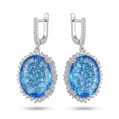 Angelina 14.9 carat authentic Swiss Blue Topaz .925 Sterling Silver Handcrafted Earrings