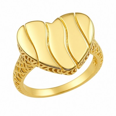 Dubai Style - Golden Heart .925 Sterling Silver dipped in 22K Gold handmade ring size 7 1/4