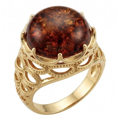 Queen of Fire best quality 6.4 carat BALTIC AMBER18K Gold over .925 Sterling Silver handmade ring 8