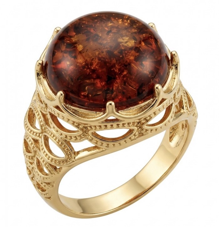 Queen of Fire best quality 6.4 carat BALTIC AMBER18K Gold over .925 Sterling Silver handmade ring 8