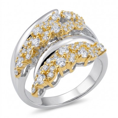 Natural 4.5 carat White Topaz 2 tones .925 Sterling Silver handcrafted ring; s. 7