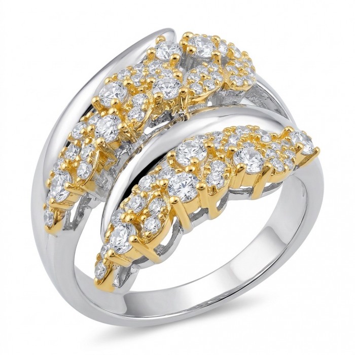 Natural 4.5 carat White Topaz 2 tones .925 Sterling Silver handcrafted ring; s. 7