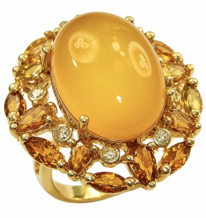 Summer Exuberance natural 25.5 carat Orange Sapphire 22K Gold over .925 Sterling Silver handmade ring s. 7