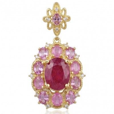 Rare 6.2 carat authentic Kashmir Ruby 18K Gold over .925 Sterling Silver handmade Statement Pendant