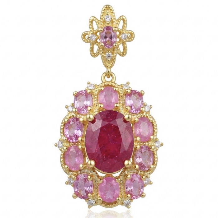 Rare 6.2 carat authentic Kashmir Ruby 18K Gold over .925 Sterling Silver handmade Statement Pendant