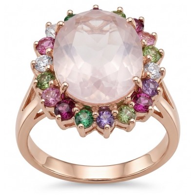 Scarlett 14.5 carat Rose Quartz Amethyst 22K Rose Gold over .925 Sterling Silver handcrafted Statement Ring size 7 1/4