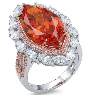 Leonor - Incredible 30.5 carat Spessartine Garnet .925 Sterling Silver dipped in rhodium brilliantly handcrafted large Statement Ring size 8