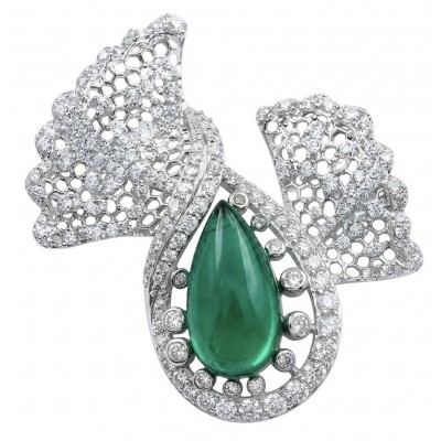 Black Label Collection - Retro Style - Genuine 10.5 carat Colombian Emerald .925 Sterling Silver handmade Brooch