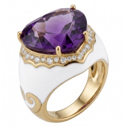 Lavender Love 10.5 carat natural Amethyst Enamel 22K Gold over .925 Sterling Silver Handcrafted Ring size 7 1/2