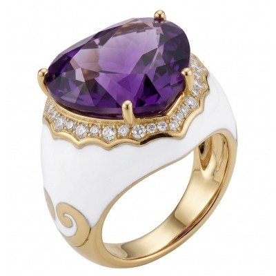 Lavender Love 10.5 carat natural Amethyst Enamel 22K Gold over .925 Sterling Silver Handcrafted Ring size 7 1/2