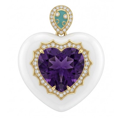 Lavender Love 14.5 carat natural Amethyst Enamel 22K Gold over .925 Sterling Silver Handcrafted Pendant