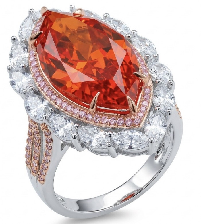 Leonor - Incredible 30.5 carat Spessartine Garnet .925 Sterling Silver dipped in rhodium brilliantly handcrafted large Statement Ring size 7