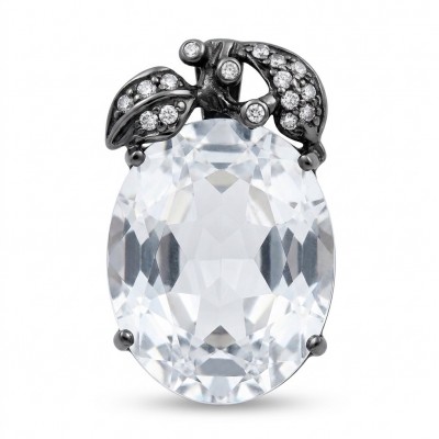 White Apple 22.2 carat White Topaz .925 Sterling Silver dipped in black Rhodium handmade Pendant