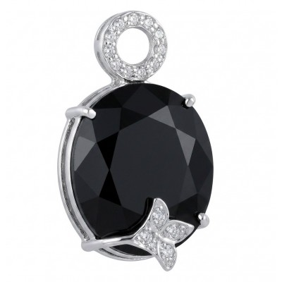 Black Rose - Oval shape Genuine 20.5 carat Onyx .925 Sterling Silver handcrafted pendant