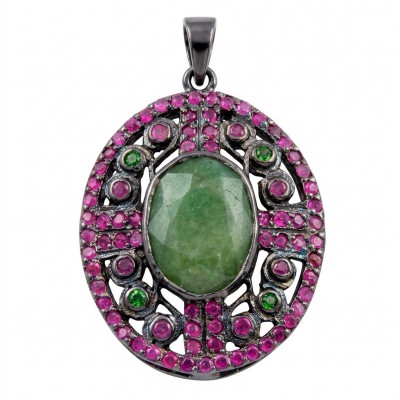 Brazilian Beauty 14.5ctw OVAL cut Brazilian Tourmaline black rhodium over .925 Sterling Silver handmade Pendant