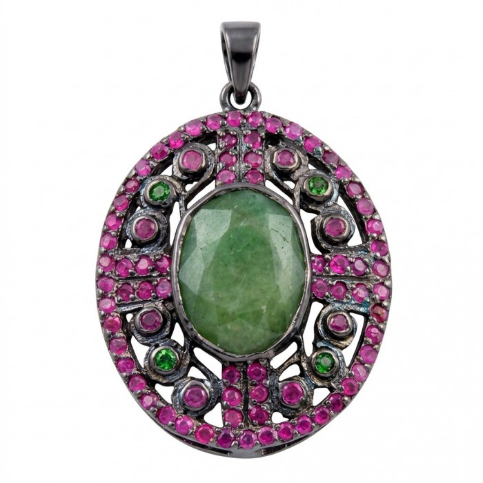 Brazilian Beauty 14.5ctw OVAL cut Brazilian Tourmaline black rhodium over .925 Sterling Silver handmade Pendant
