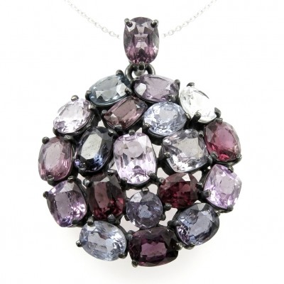 Colors of the Earth Precious Multigem .925 Sterling Silver dipped in black rhodium Pendant
