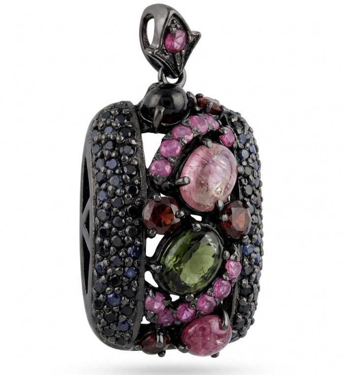 14.5 carat Brazilian Watermalon Tourmaline black rhodium over .925 Sterling Silver handmade Pendant