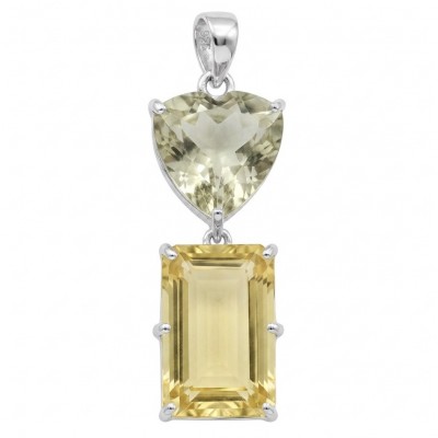 Golden Cascade 32.7 carat Lemon Quartz Green Amethyst .925 Sterling Silver handcrafted Lpendant