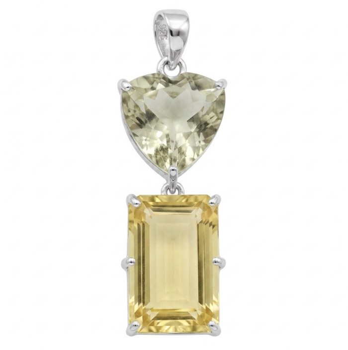 Golden Cascade 32.7 carat Lemon Quartz Green Amethyst .925 Sterling Silver handcrafted Lpendant