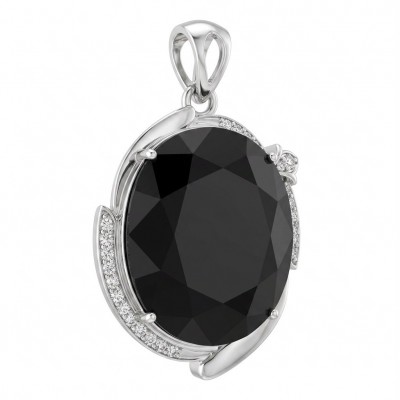 Classy Beauty - Oval shape Genuine 26.7 carat Onyx .925 Sterling Silver handcrafted pendant