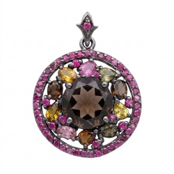 Authentic 22.5 carat carved Smoky Topaz black rhodium over .925 Sterling Silver handmade Statement Pendant