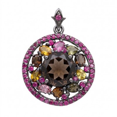 Authentic 22.5 carat carved Smoky Topaz black rhodium over .925 Sterling Silver handmade Statement Pendant