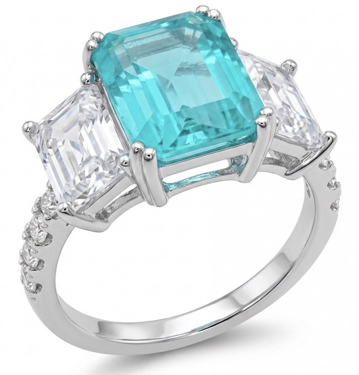 Wonderland 4.7 carat Paraiba Tourmaline .925 Sterling Silver Handcrafted Ring size 7
