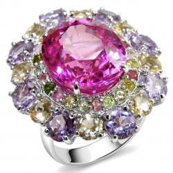 Anastasia 25.2 carat Pink Sapphire .925 Sterling Silver dipped in Rhodium Handcrafted Statement Ring size 7