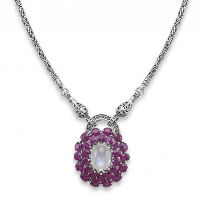 Isabella - Rare finding- 17.9 carat Rose Quartz Ruby .925 Sterling Silver handcrafted Statement Necklace