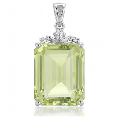 Green Ivy 12.9 carat Lemon Quartz .925 Sterling Silver dipped in rhodium handcrafted pendant