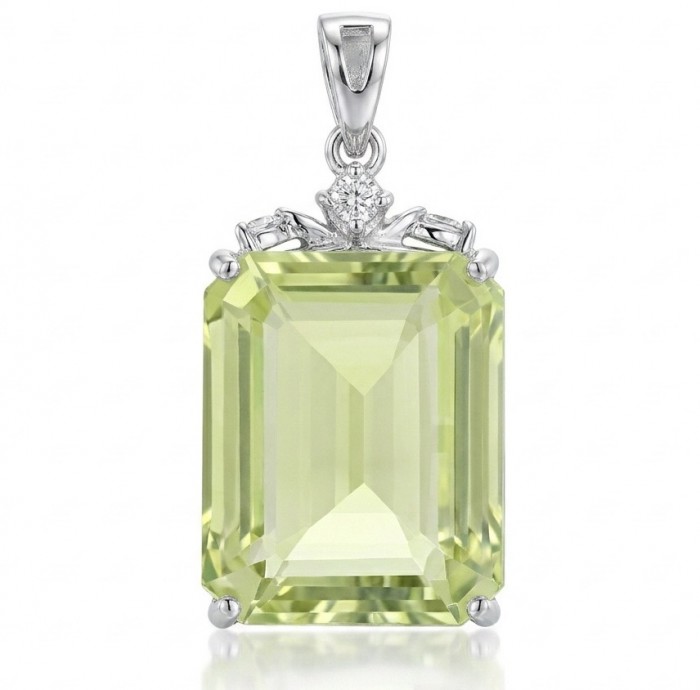 Green Ivy 12.9 carat Lemon Quartz .925 Sterling Silver dipped in rhodium handcrafted pendant