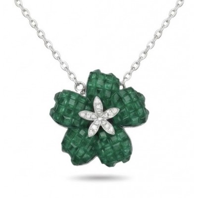 Peace 12.2 carat Graceful Authentic mystery setting Colombian Emerald .925 Sterling Silver handcrafted Statement necklace