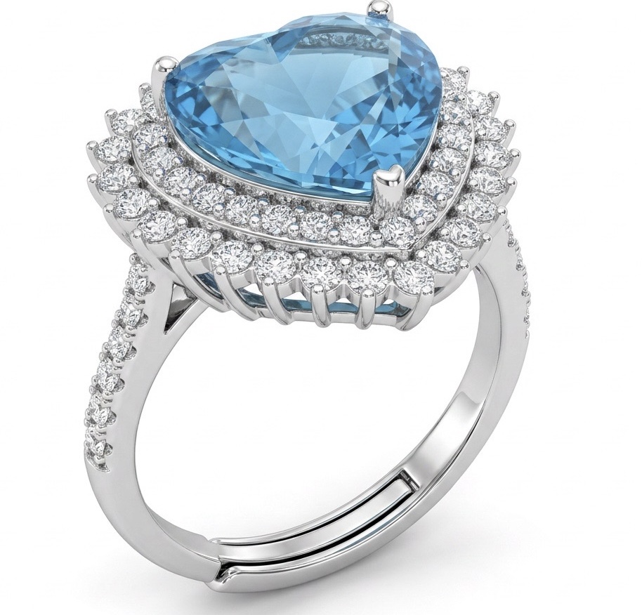 Natural Blue Topaz Heart Ring Size 6 6.5ct 925 Sterling Silver Handmade