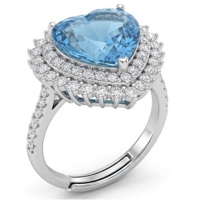 Angels's Heart 6.5 carat genuine Swiss Blue Topaz .925 Sterling Silver handmade Statement Ring size 6 adjustable