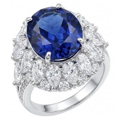 Precious Design oval cut 20.9 CARAT Tanzanite 18.4 carat Moissanite .925 Sterling Silver Statement Ring s. 9