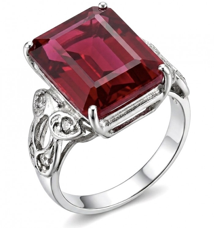 Carmen 15.5 carat emerald cut Ruby .925 Sterling Silver handcrafted incredible ring s. 6 3/4